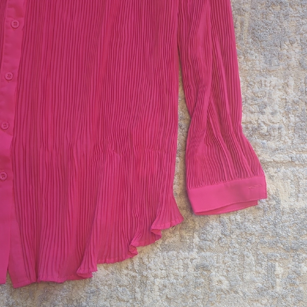 NWT PrettyLittleThing Hot Pink Plisse Oversized Shirt Size 0 - Picture 4 of 9